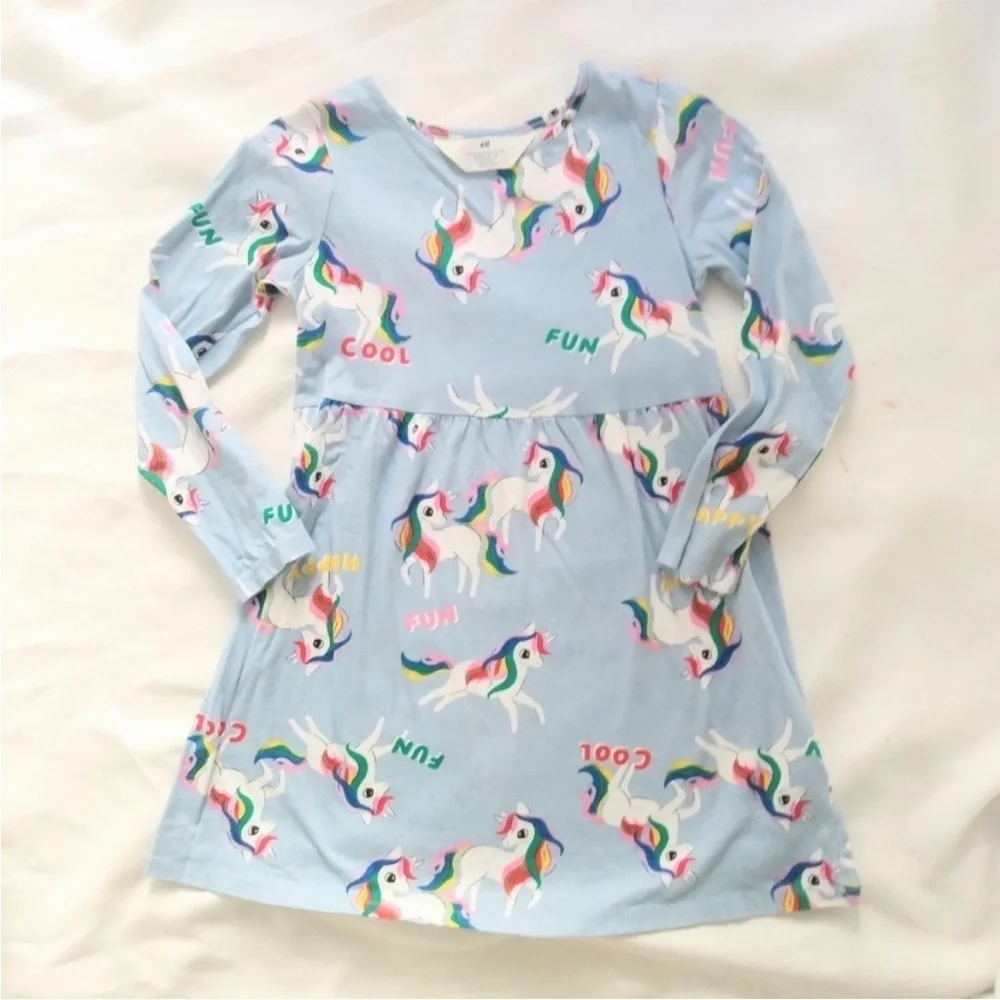 H&M girls Unicorn Long Sleeve Dress EUC